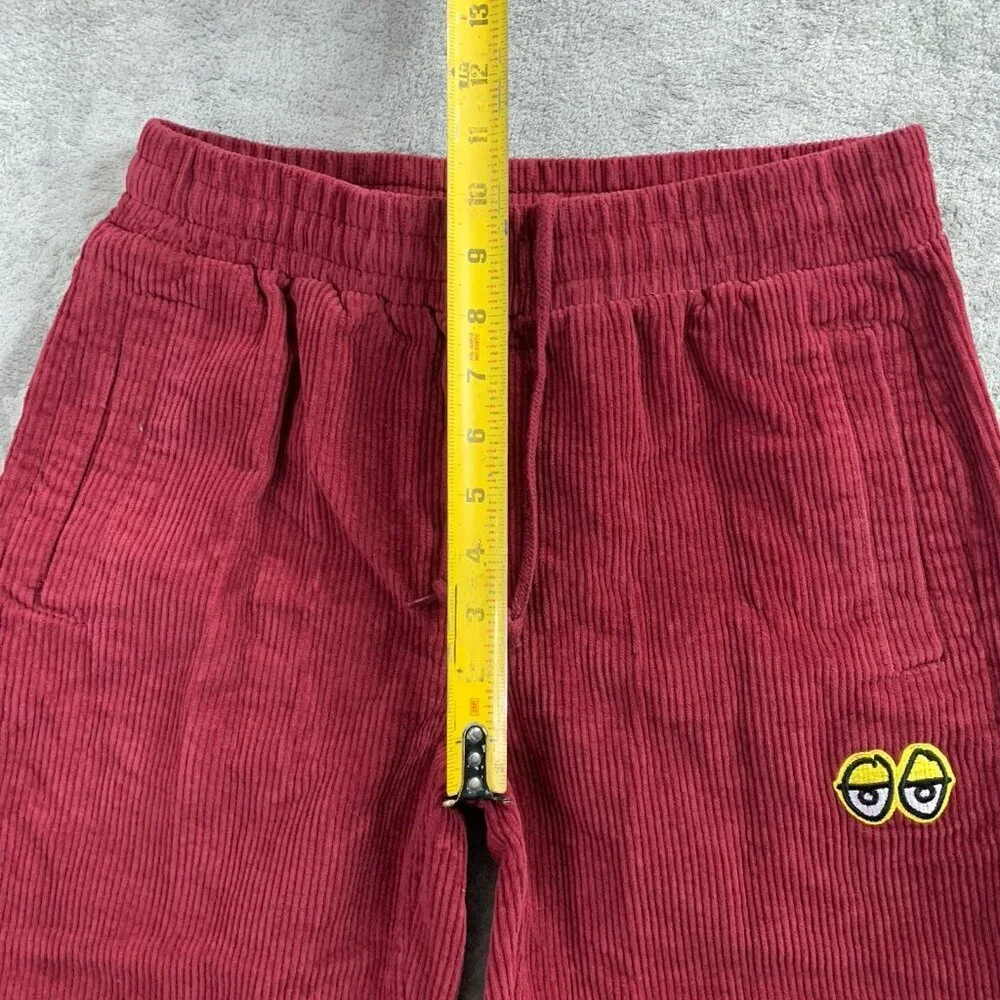 Krooked Skateboarding Pants Mens Small Maroon Corduroy Straight Leg Eyes Logo